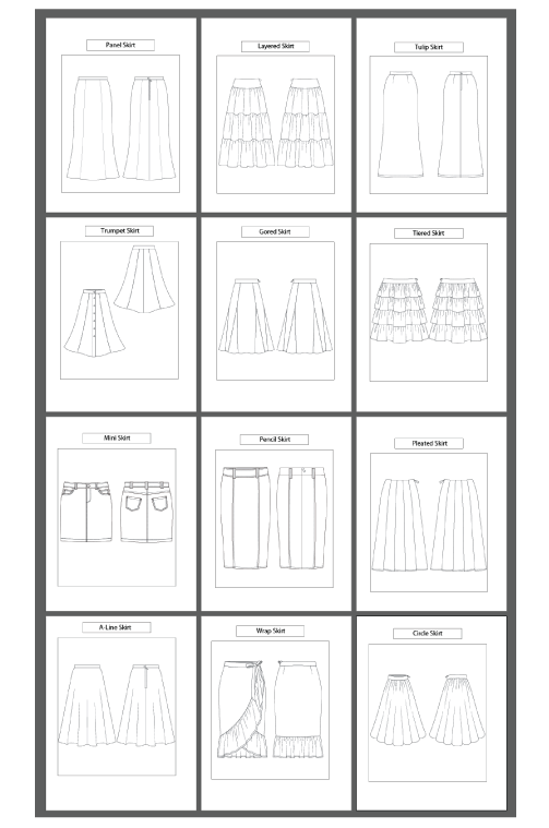 12 Women’s Skirt Sketch Templates – AI & PDF Files - smart pattern making