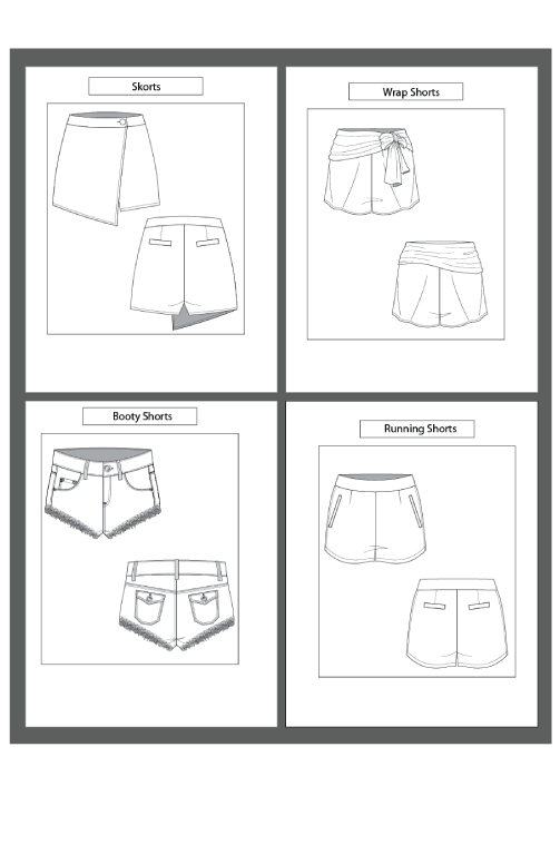 4 Women’s Shorts Sketch Templates – AI & PDF Download - smart pattern making