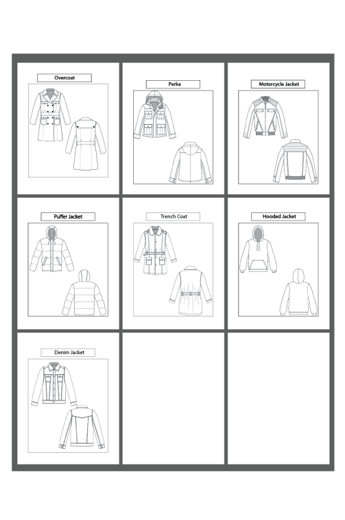 7 Men’s Jacket & Coat Sketch Templates – AI & PDF Included - smart pattern making