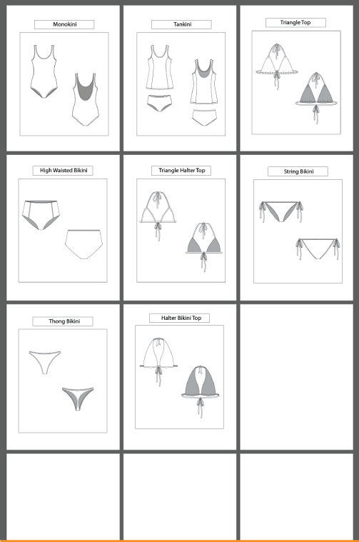 8 Women’s Bikini Top Sketch Templates – AI & PDF - smart pattern making