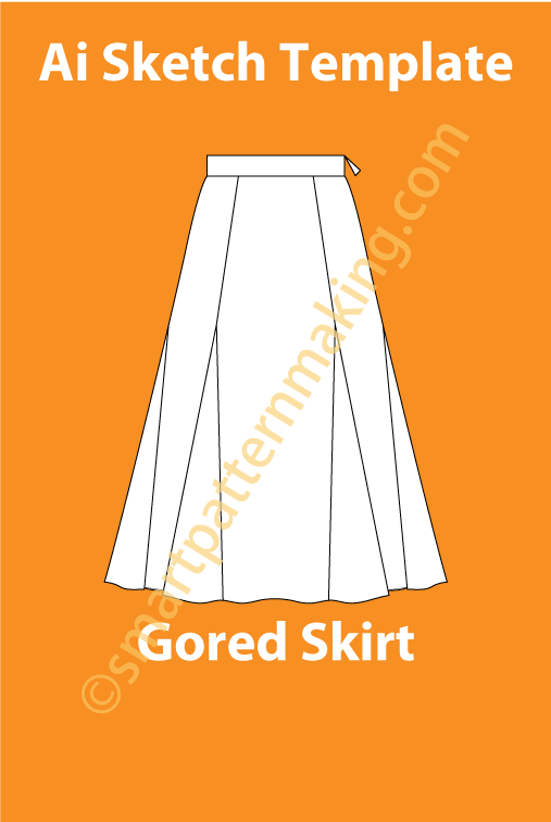 6 Gored Skirt Fashion Sketch Template - smart pattern making