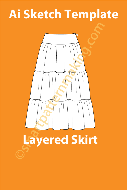 Layered Skirt Fashion Sketch Template - smart pattern making