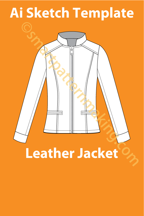 Leather Jacket Women Fashion Sketch Template - smart pattern making