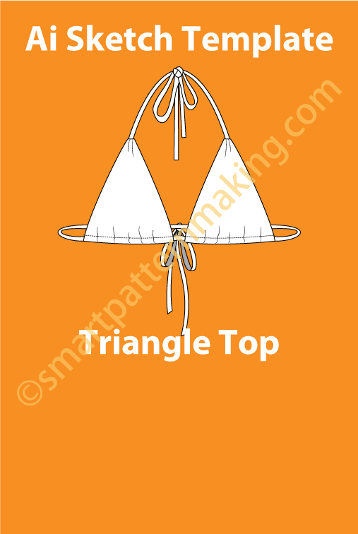 Triangle Top Bikini/ Illustrator Flat Sketch Template/ Front And Back View Available - smart pattern making