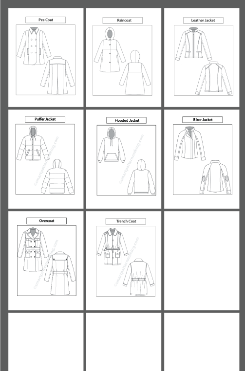 8 Women’s Jacket & Coat Sketch Templates – AI & PDF - smart pattern making