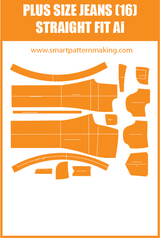 Plus Size Jeans Straight Fit Sewing Pattern Download. Gerber, DXF, and illustrator format included. - smart pattern making