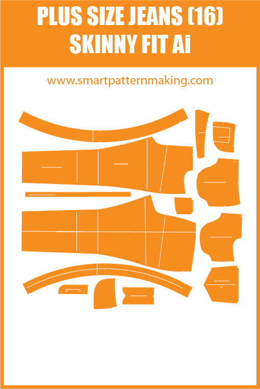 Plus Size Jeans Skinny Fit Sewing Pattern Download. Gerber, DXF, and illustrator format included. - smart pattern making
