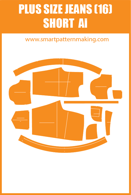 Plus Size Jeans Shorts Sewing Pattern Download. Gerber, DXF, and illustrator format included. - smart pattern making