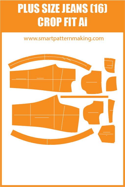 Plus Size Jeans Crop Fit Sewing Pattern Download. Gerber, DXF, and illustrator format included. - smart pattern making