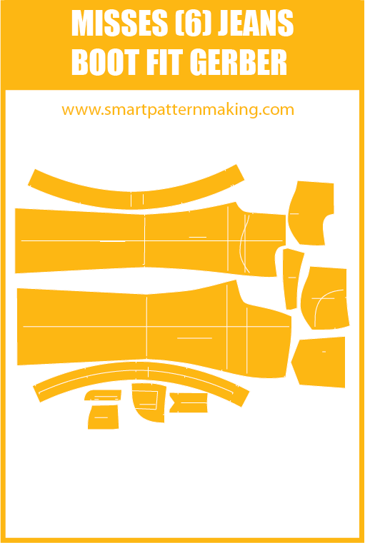Misses Jeans Boot Fit. Gerber, DXF, and illustrator format included. - smart pattern making