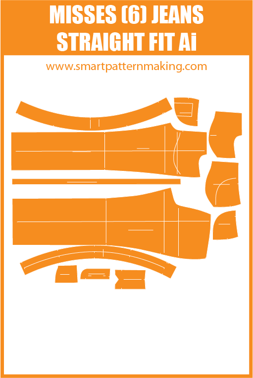 Misses Jeans Straight Fit Sewing Pattern Download. Gerber, DXF, and illustrator format included. - smart pattern making