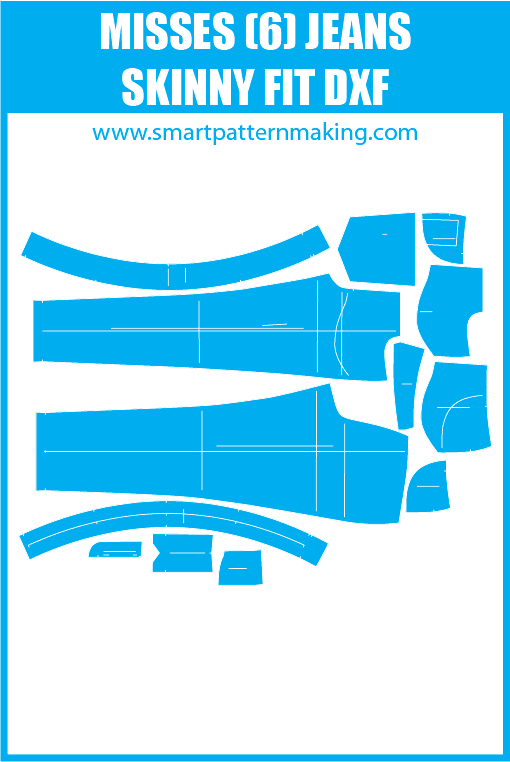 Misses Jeans Skinny Fit Sewing Pattern Download. Gerber, DXF, and illustrator format included. - smart pattern making