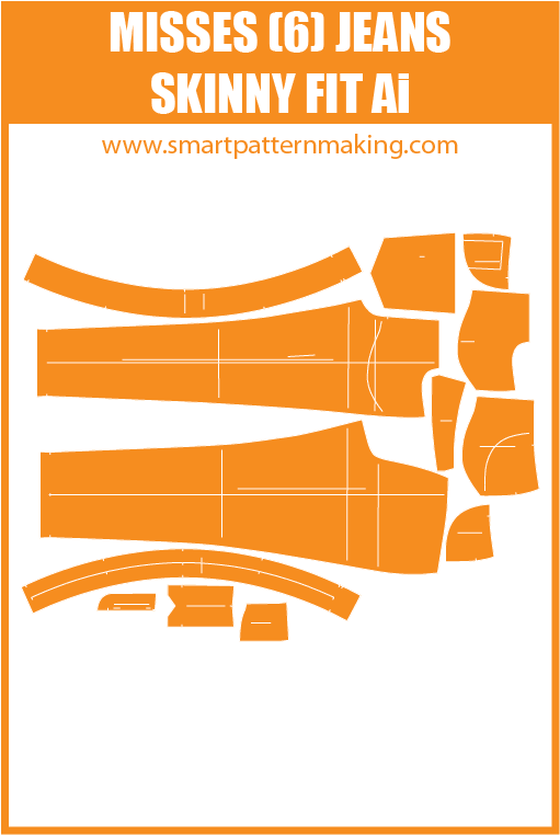 Misses Jeans  Skinny Fit Sewing Pattern Download. Gerber, DXF, and illustrator format included. - smart pattern making
