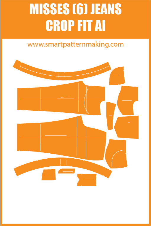 Misses Jeans Crop Fit Sewing Pattern Download. Gerber, DXF, and illustrator format included. - smart pattern making