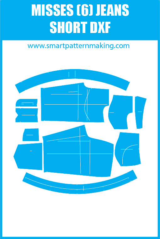 Misses Jeans Shorts Sewing Pattern Download. Gerber, DXF, and illustrator format included. - smart pattern making