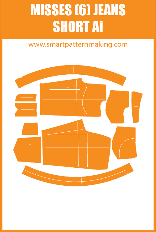 Misses Jeans Shorts Sewing Pattern Download. Gerber, DXF, and illustrator format included. - smart pattern making