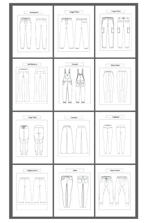 12 Women s Pants Types Fashion Sketch and Vector Illustrations Flat