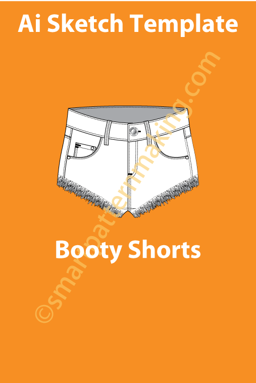 Booty Shorts Women/ Illustrator Flat Sketch Template/ Front And Back View Available - smart pattern making