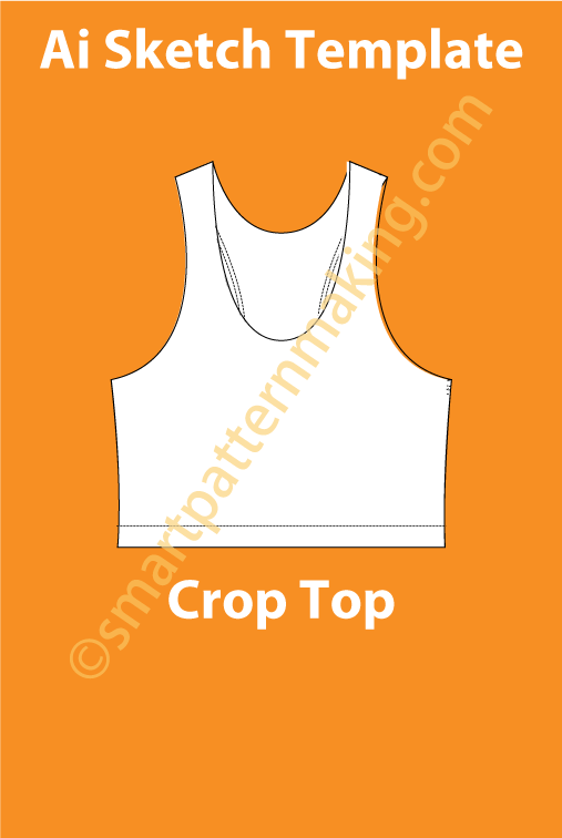 Crop Top, Fashion Sketch, Technical Drawing, Crop Top Shirt, Vector, Download Illustrator, Front & Back View, Template - smart pattern making