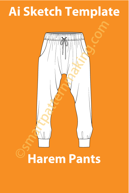 Harem Pants Fashion Sketch Template - smart pattern making