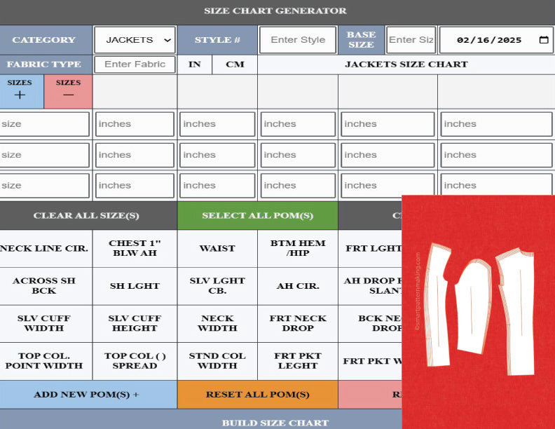 Jackets Pattern Grading Service