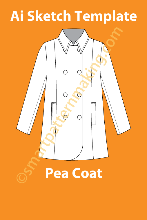 PeaCoat Women Fashion Sketch Template - smart pattern making