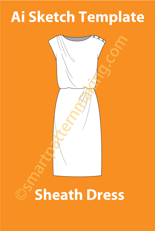 Sheath  Dress For Women/ Illustrator Flat Sketch Template/ Front And Back View Available - smart pattern making