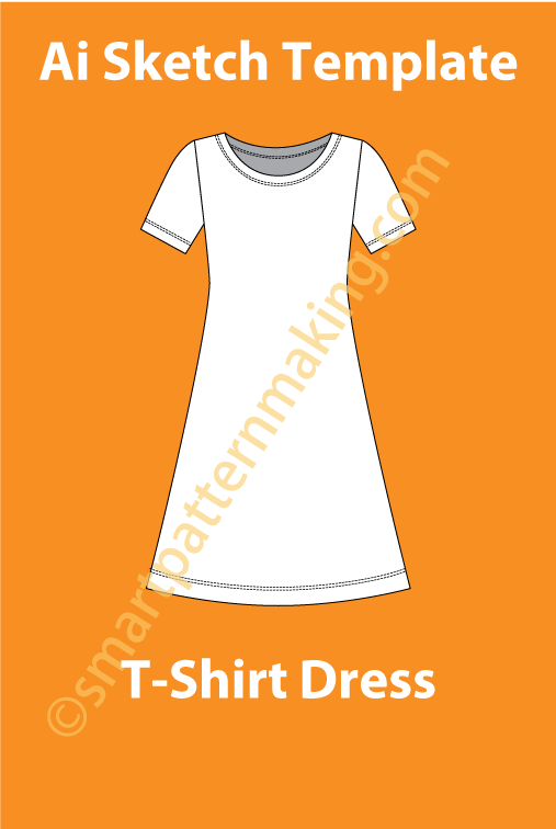 T-Shirt Dress/ Illustrator Flat Sketch Template/ Front And Back View Available - smart pattern making