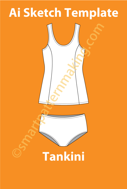 Tankini/ Design Fashion Sketch /Customize Your Own Tankini and Colors/ Download Illustrator/ Fashion Sketch Template/ Front & Back View File. - smart pattern making