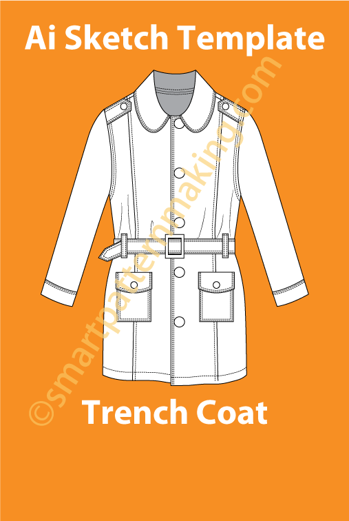 Trench Coat Women Fashion Sketch Template - smart pattern making