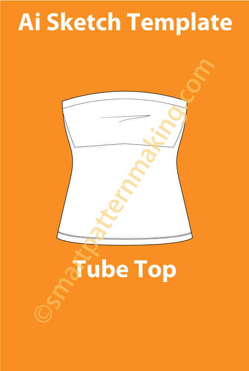 Tube Top, Fashion Sketch, Technical Drawing, Tube Top Long, Vector, Download Illustrator, Front & Back View, Template - smart pattern making