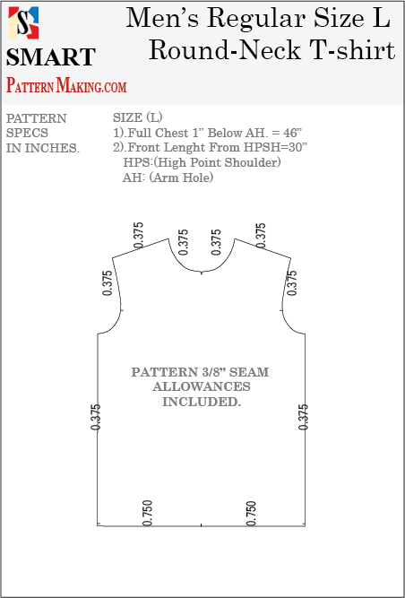Men's Round Neck T-shirt Sewing Pattern 3 Formats Download - smart pattern making