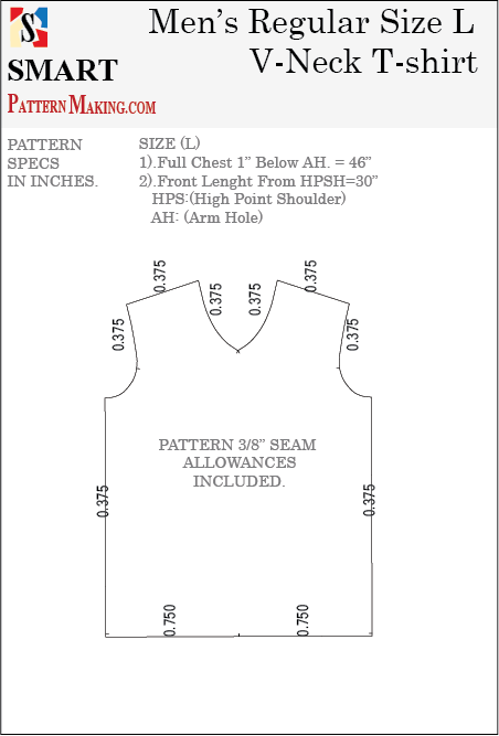 Men's V Neck T-shirt Sewing Pattern 3 Formats Download - smart pattern making