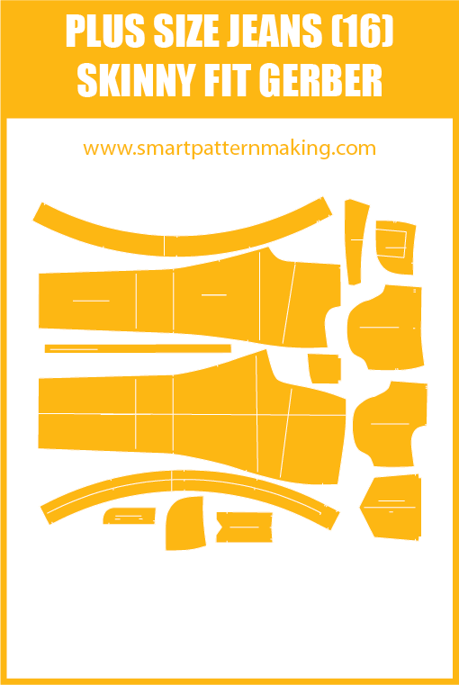 Plus Size Jeans Skinny Fit Sewing Pattern Download. Gerber, DXF, and illustrator format included. - smart pattern making