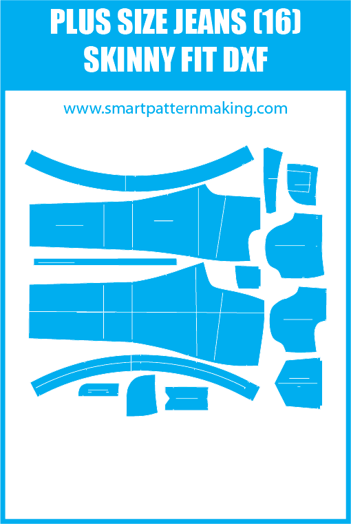 Plus Size Jeans Skinny Fit Sewing Pattern Download. Gerber, DXF, and illustrator format included. - smart pattern making