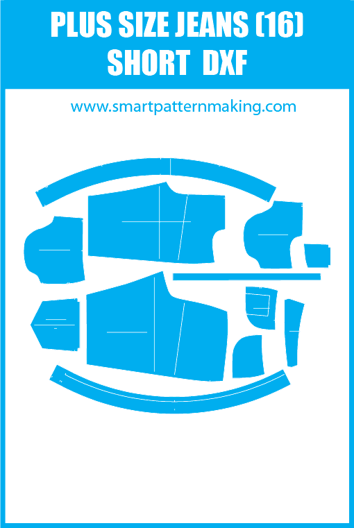 Plus Size Jeans Shorts Sewing Pattern Download. Gerber, DXF, and illustrator format included. - smart pattern making