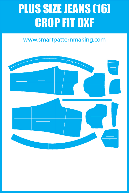 Plus Size Jeans Crop Fit Sewing Pattern Download. Gerber, DXF, and illustrator format included. - smart pattern making