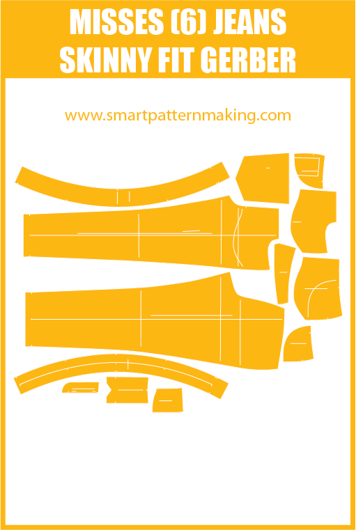 Misses Jeans  Skinny Fit Sewing Pattern Download. Gerber, DXF, and illustrator format included. - smart pattern making