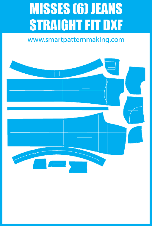 Misses Jeans Straight Fit Sewing Pattern Download. Gerber, DXF, and illustrator format included. - smart pattern making