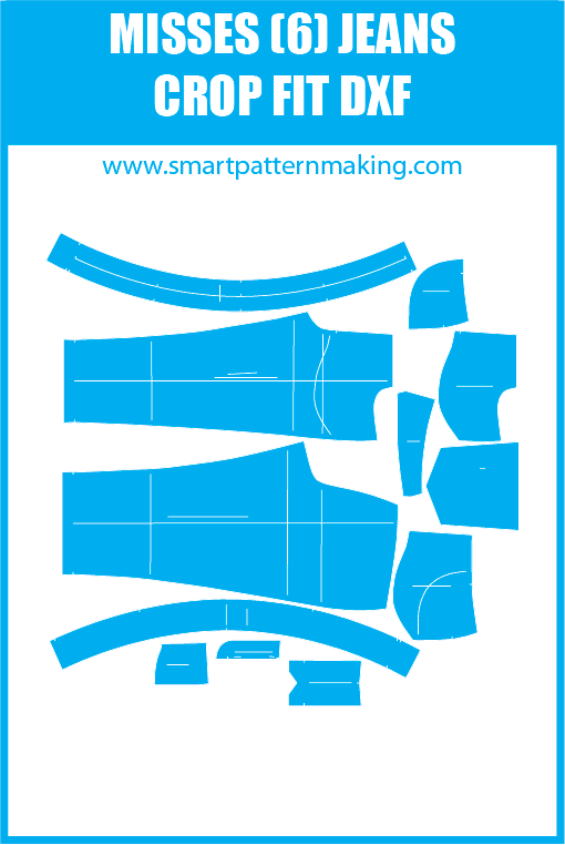 Misses Jeans Crop Fit Sewing Pattern Download. Gerber, DXF, and illustrator format included. - smart pattern making