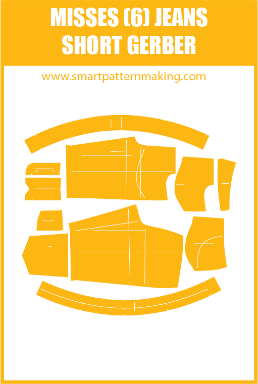 Misses Jeans Shorts Sewing Pattern Download. Gerber, DXF, and illustrator format included. - smart pattern making